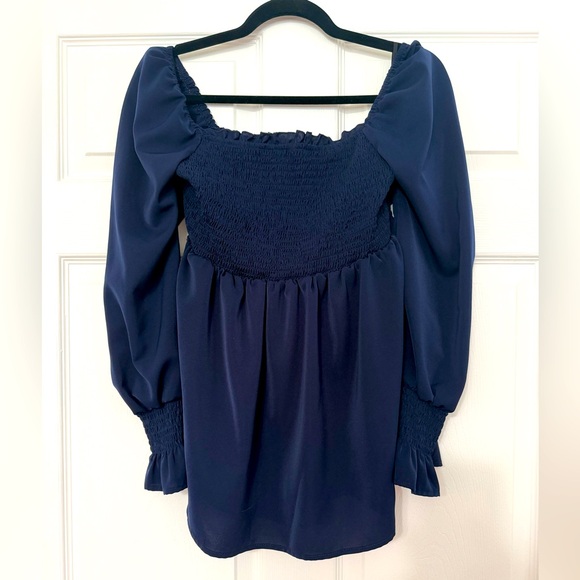 Maternity Ruched Long Sleeve Blouse Navy Size Large - Picture 4 of 5